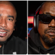 Rapper and Drink Champs co-host N.O.R.E., left; Kanye “Ye” West.